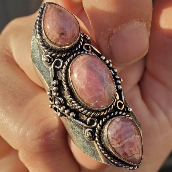 New Rhodochrosite 925 Silver Statement Ring. - Picture 2 of 16